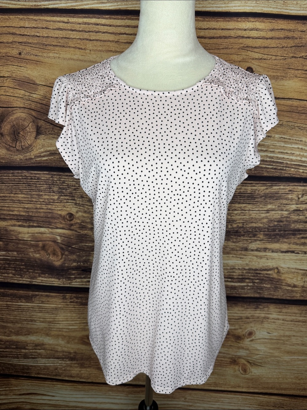 Adrianna Papell Light Pink Polka Dot Flutter Sleeve Blouse